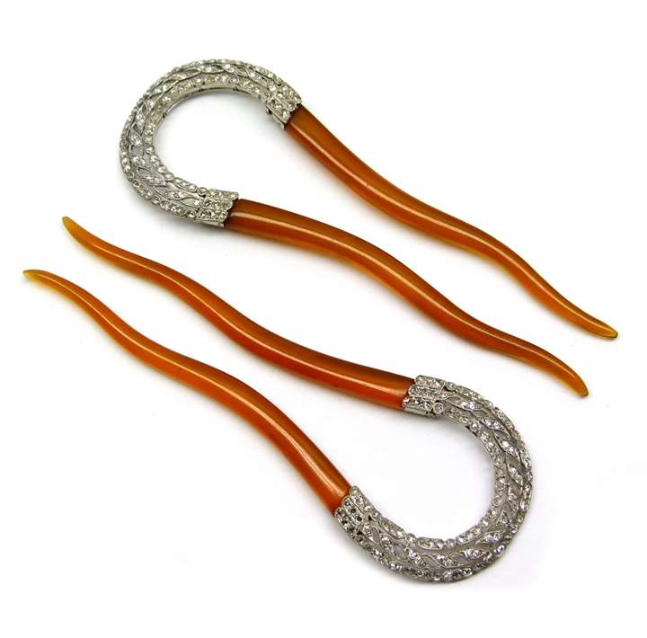 Pair of early 20th century diamond hair combs